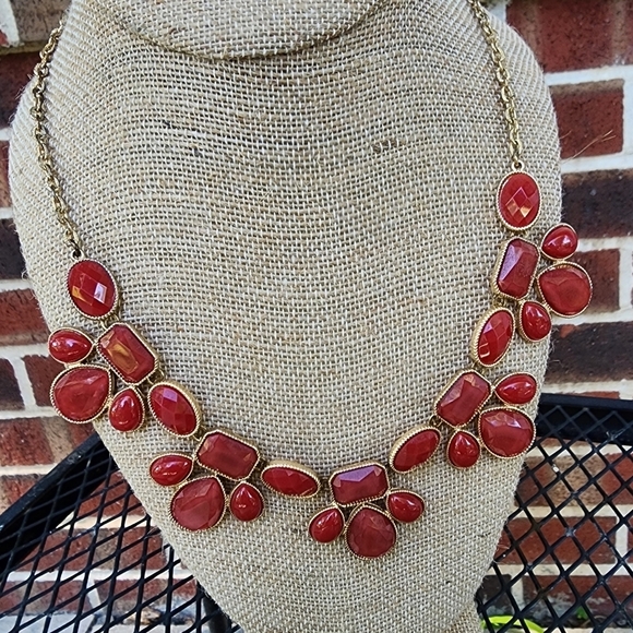 Francesca's Collection Orange Stone Bib Statement Necklace Gold Chain Bohemian - Picture 2 of 10